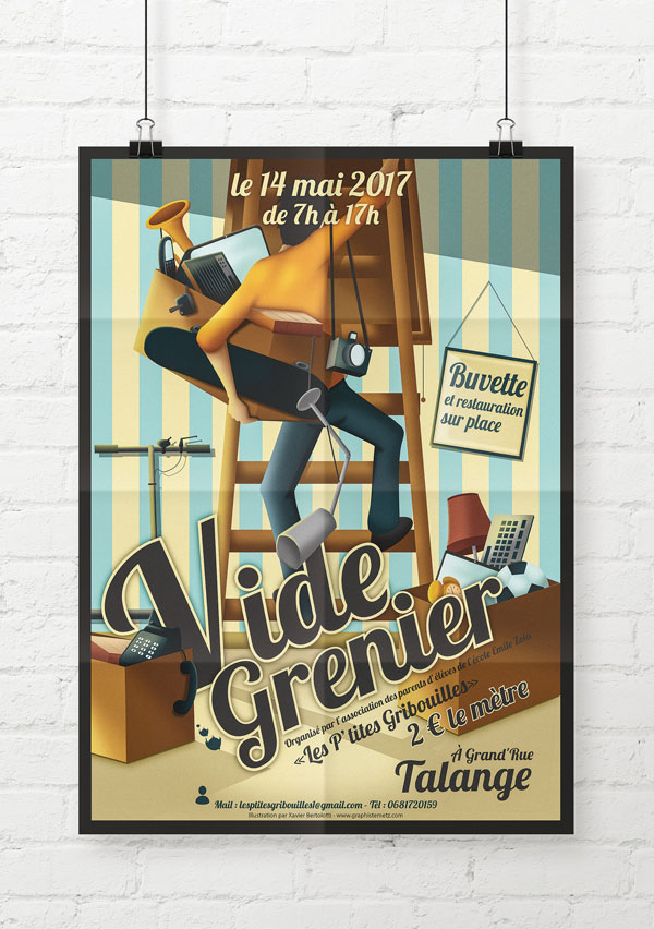 Affiche vide grenier pour l'association les p'tites gribouilles