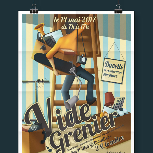 
                Affiche 'Vide Grenier' pour l'association les ptites Gribouilles